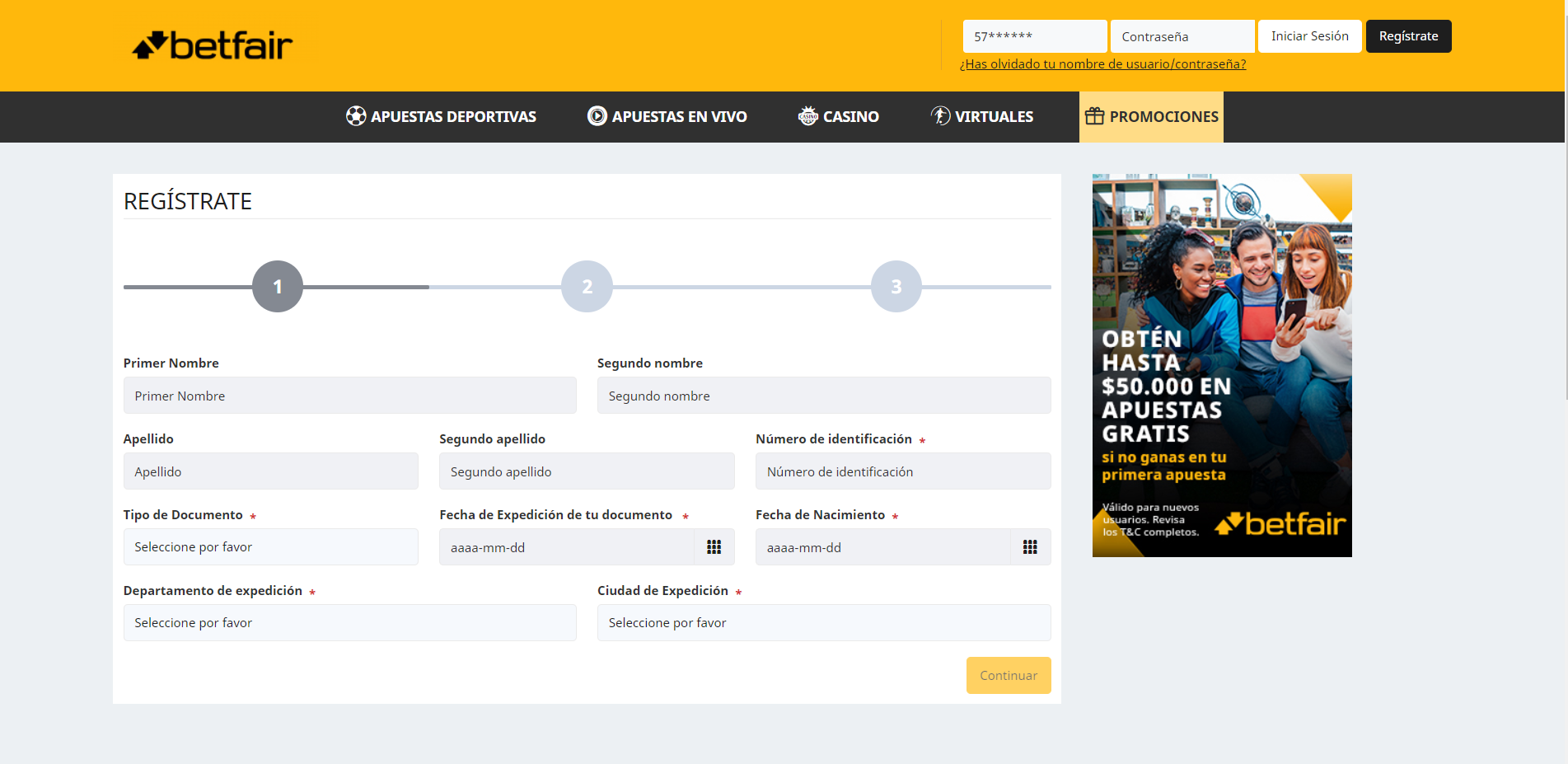Parimatch Registration